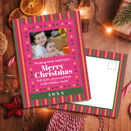 Family Christmas Stripe Photo Red Holiday Postcard