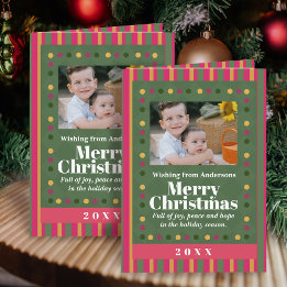 Family Christmas Stripes Photo Holiday Postcard