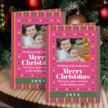 Family Christmas Stripes Photo Holiday Postcard