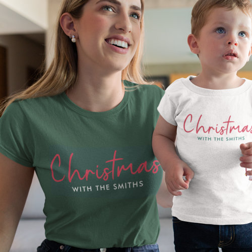 Family Christmas  Stylish Trendy Forest Green T_Shirt