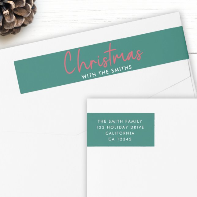 Family Christmas | Stylish Trendy Green Address Wrap Around Label (Creator Uploaded)