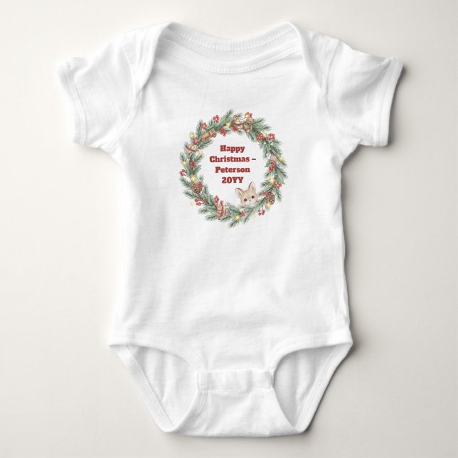 Family Christmas T-Shirt - Christmas wreath Baby Bodysuit (Front)