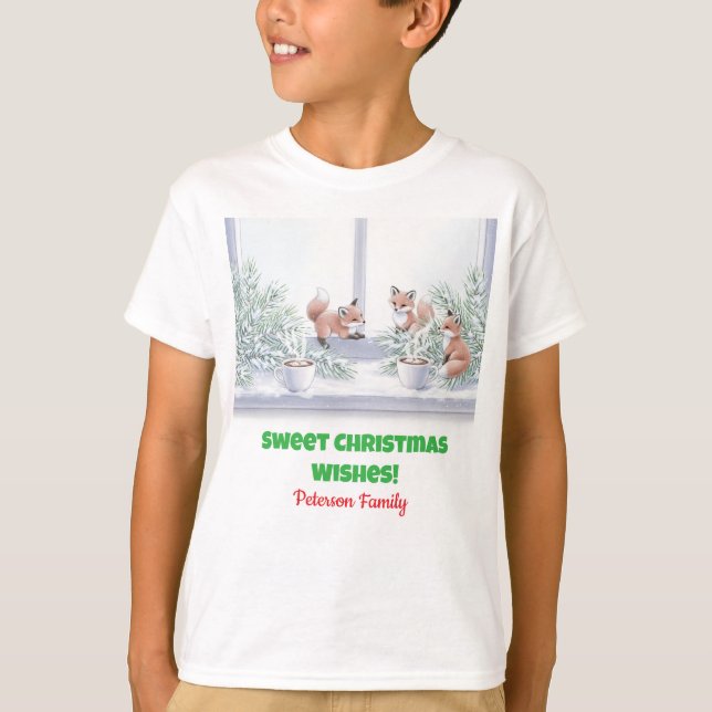 Family Christmas T-Shirt – Cozy Winter Fox Scene (Front)