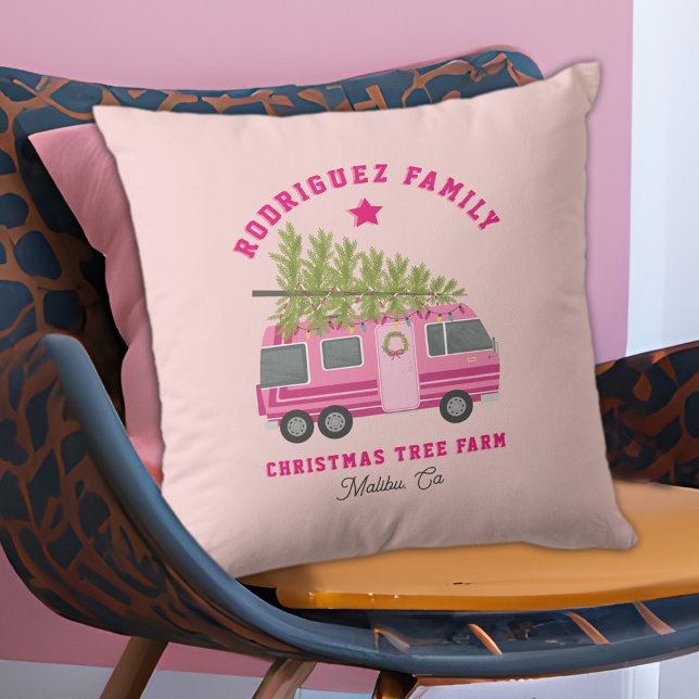 Family Christmas Tree Farm Malibu Pink RV Pink Throw Pillow (Creator Uploaded)