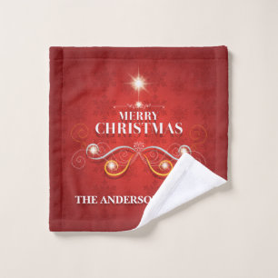 Family Christmas tree greetings wishes  Wash Cloth
