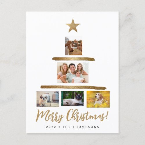 Family Christmas tree photo Collage Gold star Holiday Postcard