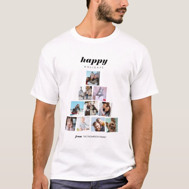 Family Christmas tree photo Collage Holiday T-Shirt (Front)