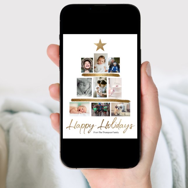 Family Christmas tree photo Collage Year Review Holiday Card (Front Digital)