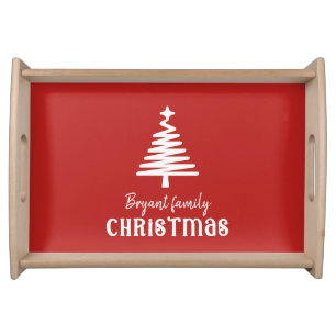 Family Christmas tree red Serving Tray