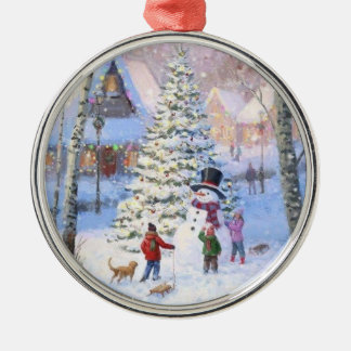 Family Christmas Tree Snowman Kids Metal Ornament