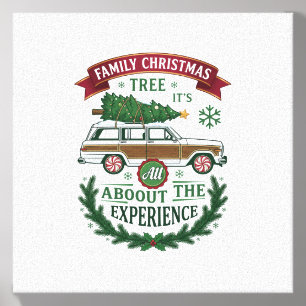 Family Christmas Tree Station Wagon Pine Wreath Canvas Photo Tile