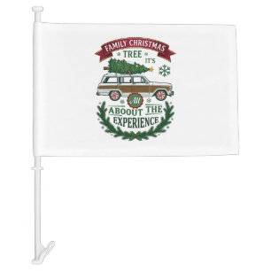 Family Christmas Tree Station Wagon Pine Wreath Car Flag