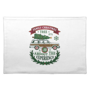 Family Christmas Tree Station Wagon Pine Wreath Cloth Placemat