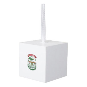 Family Christmas Tree Station Wagon Pine Wreath Cube Ornament