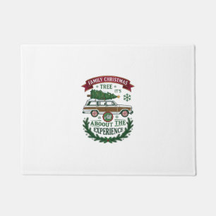 Family Christmas Tree Station Wagon Pine Wreath Doormat