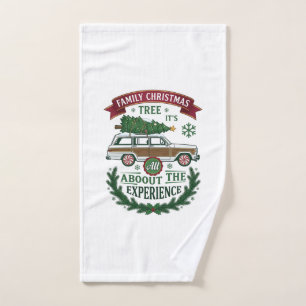 Family Christmas Tree Station Wagon Pine Wreath Hand Towel