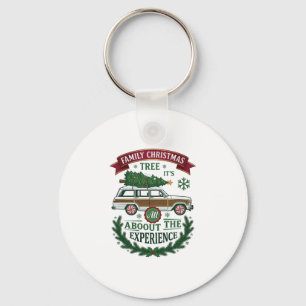 Family Christmas Tree Station Wagon Pine Wreath Keychain