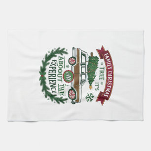 Family Christmas Tree Station Wagon Pine Wreath Kitchen Towel