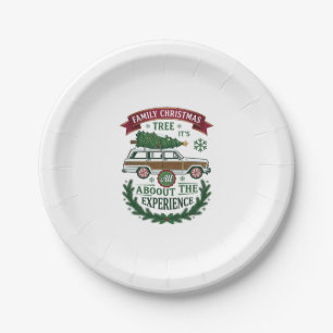 Family Christmas Tree Station Wagon Pine Wreath Paper Plates