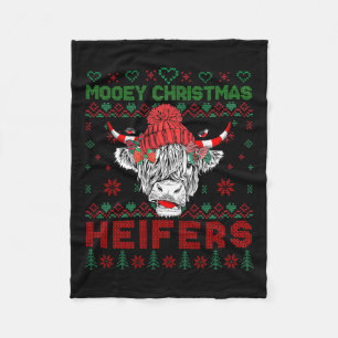 Family Christmas Ugly Sweater Highland Cow Love He Fleece Blanket
