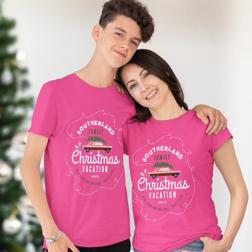 Family Christmas Vacation Retro Pink Vintage Car T_Shirt