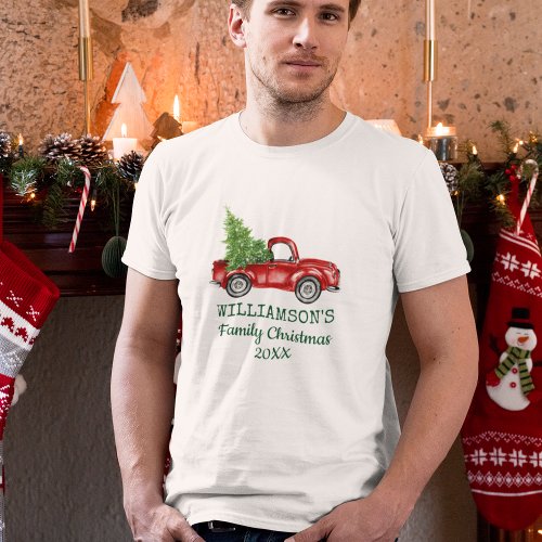 Family Christmas Vintage Red Truck Personalized T_Shirt