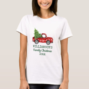 Family Christmas Vintage Red Truck Personalized W T-Shirt