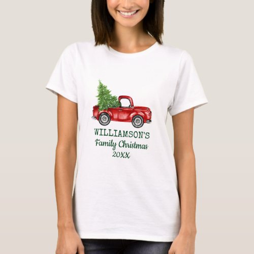 Family Christmas Vintage Red Truck Personalized W T_Shirt