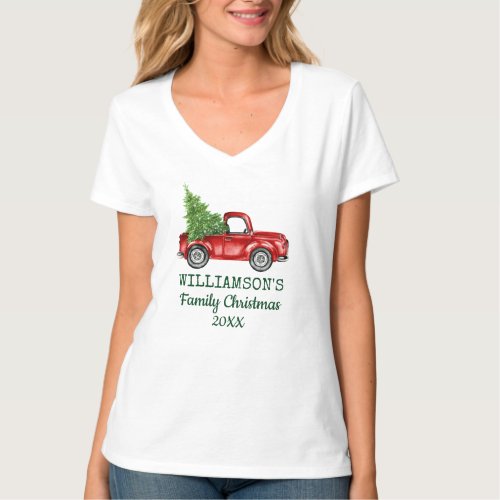Family Christmas Vintage Red Truck Personalized WV T_Shirt