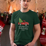Family Christmas Vintage Truck Personalized Green T-Shirt<br><div class="desc">Family Christmas Watercolor Vintage Red Truck with Christmas Tree Personalized T-Shirt</div>
