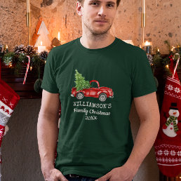 Family Christmas Vintage Truck Personalized Green T-Shirt