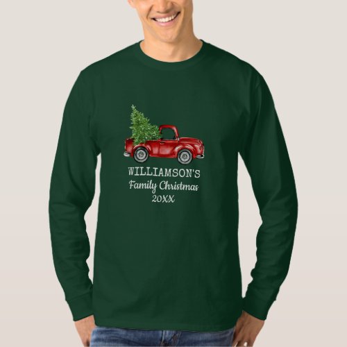 Family Christmas Vintage Truck Personalized Long G T_Shirt