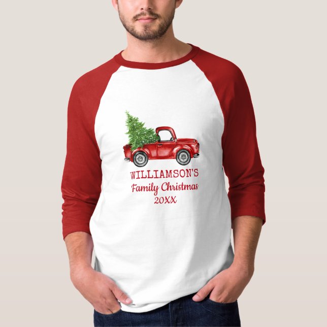 Family Christmas Vintage Truck Personalized R T-Shirt (Front)