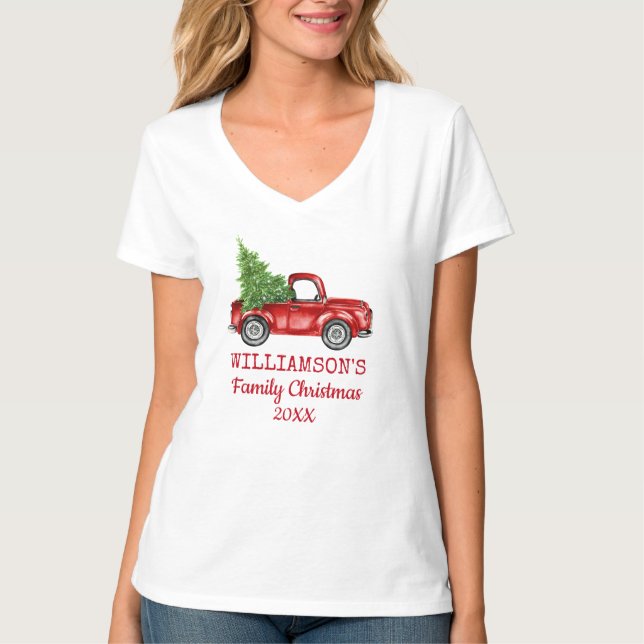 Family Christmas Vintage Truck Personalized WV T-Shirt (Front)