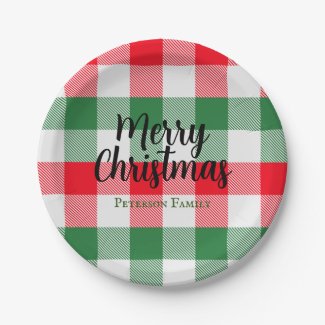 Family Christmas White Green and Red Buffalo Plaid