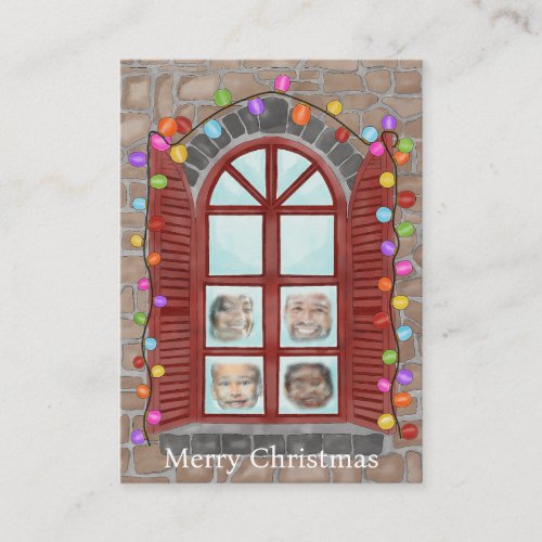 Family Christmas Window Stringlights Photocard Enclosure Card