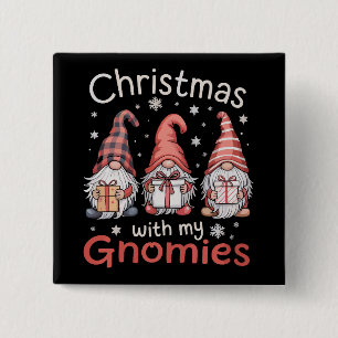 Family Christmas WIth My Gnomies Buffalo Plaid Button
