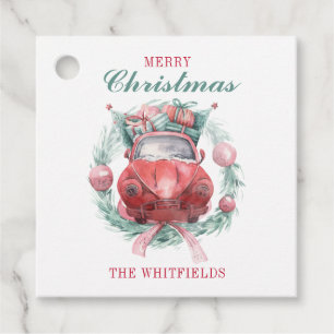 Family Christmas Wreath Red Car Matching Holiday Favor Tags