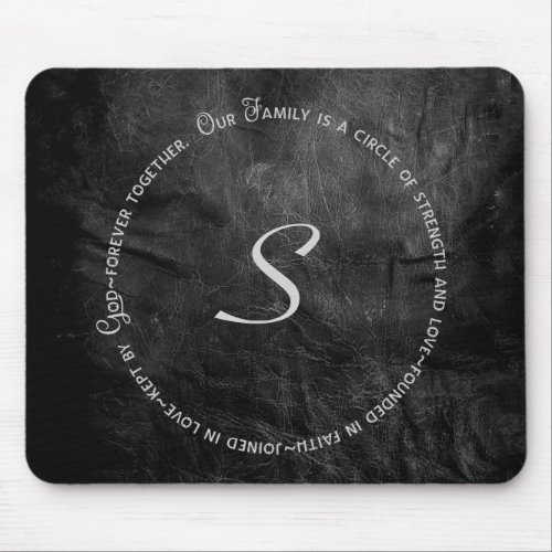 Family Circle Quote and monogram on leather Mouse Pad