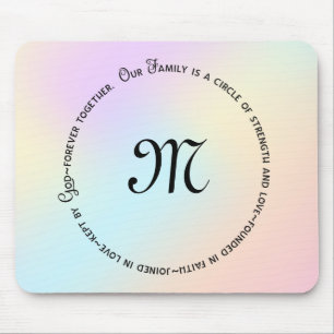 Family Circle Quote and monogram on rainbow Mouse Pad