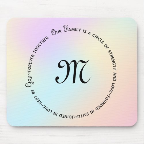 Family Circle Quote and monogram on rainbow Mouse Pad