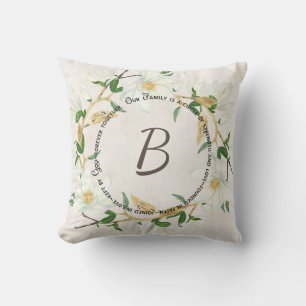Family Circle quote and wreath with monogram Throw Pillow