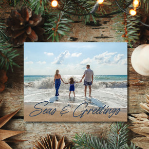 Family Coastal Beach Photo Christmas  Holiday Postcard