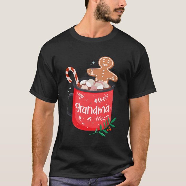 Family Cocoa With Candy Cane Grandma T-Shirt (Front)