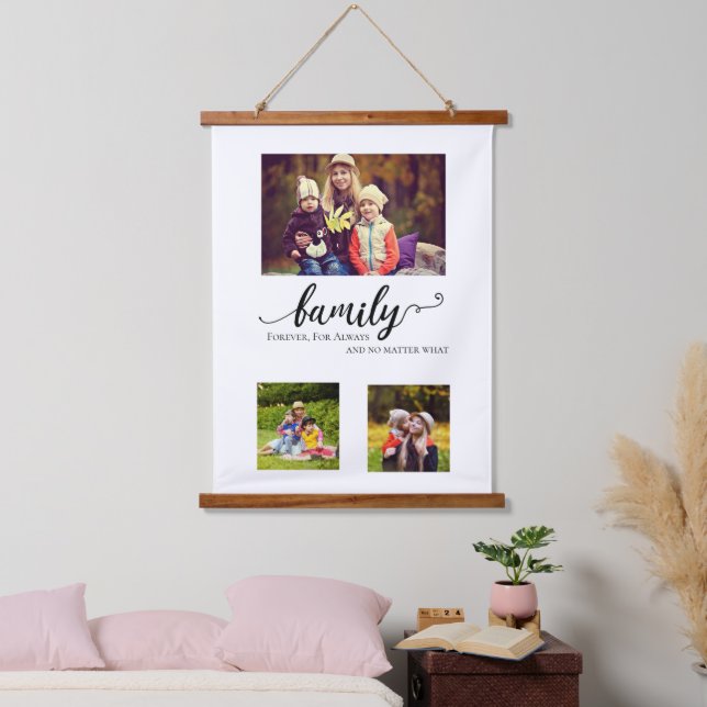 Family Collage 3 Photo Forever For Always Quote Hanging Tapestry (Bedroom)
