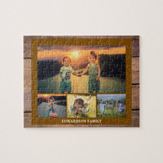 Family collage 4 photos and family name jigsaw puzzle (Horizontal)