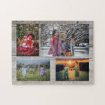 Family collage 4 photos on rustic wood jigsaw puzzle<br><div class="desc">Family photo collage jigsaw puzzle
You can personalize it and add your most beautiful photos. Great fun !</div>