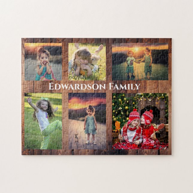 Family collage 6 photos and family name jigsaw puzzle (Horizontal)