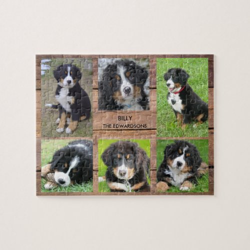 Family collage 6 photos dog and family name jigsaw puzzle