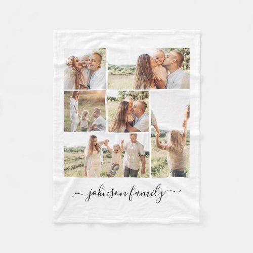 Family Collage Name Photo Keepsake Fleece Blanket